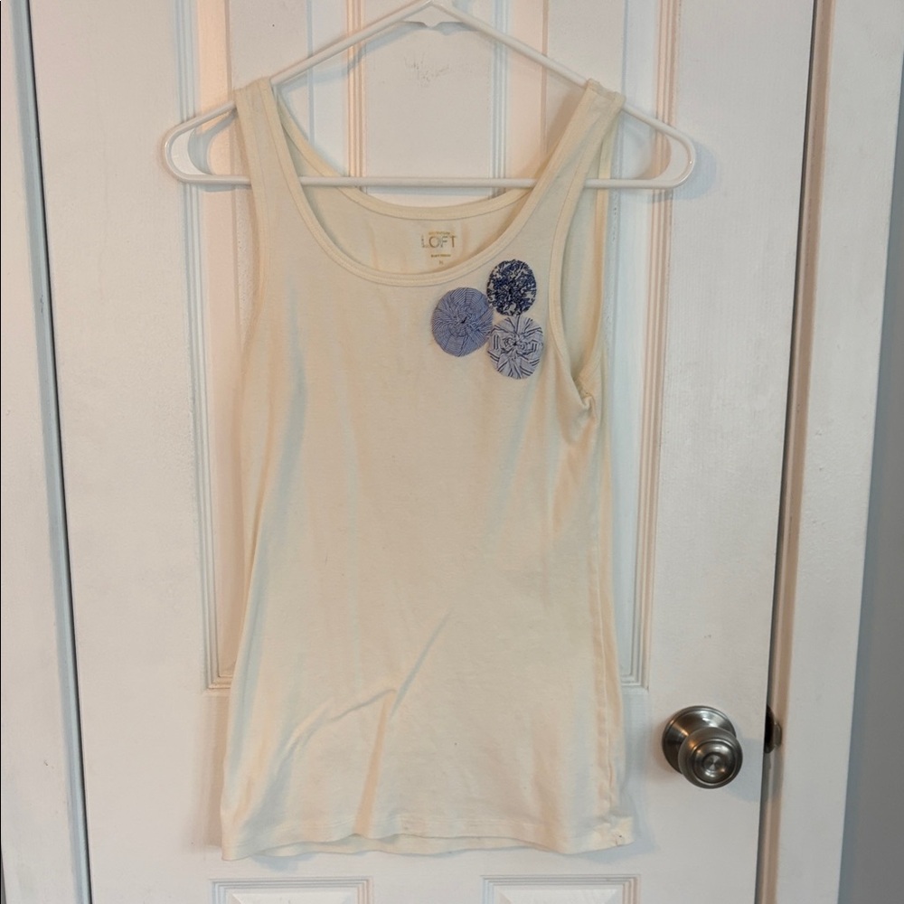 LOFT Cream Tank Top with Blue Floral Accents